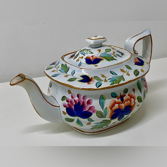 19th Century Antique Gaudy Dutch Grape Pattern Hand Painted Teapot - Picture 4 of 16